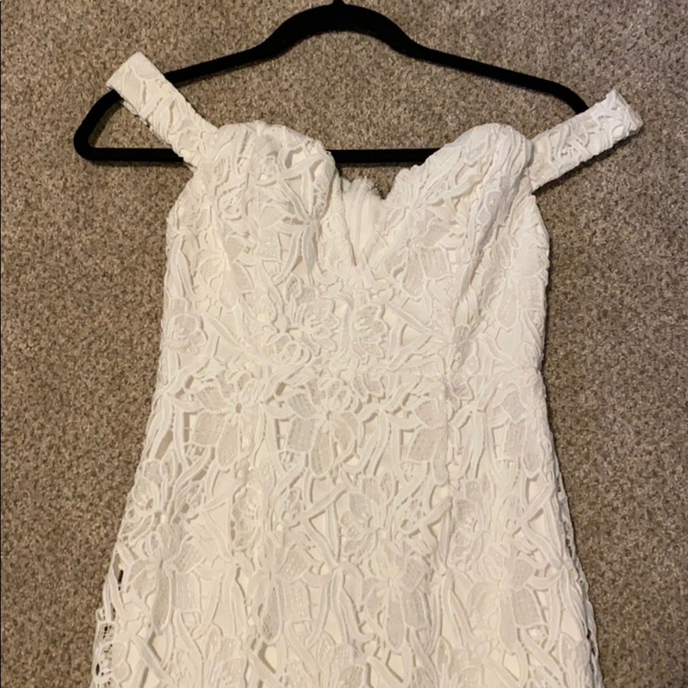 Off the shoulder white lace dress